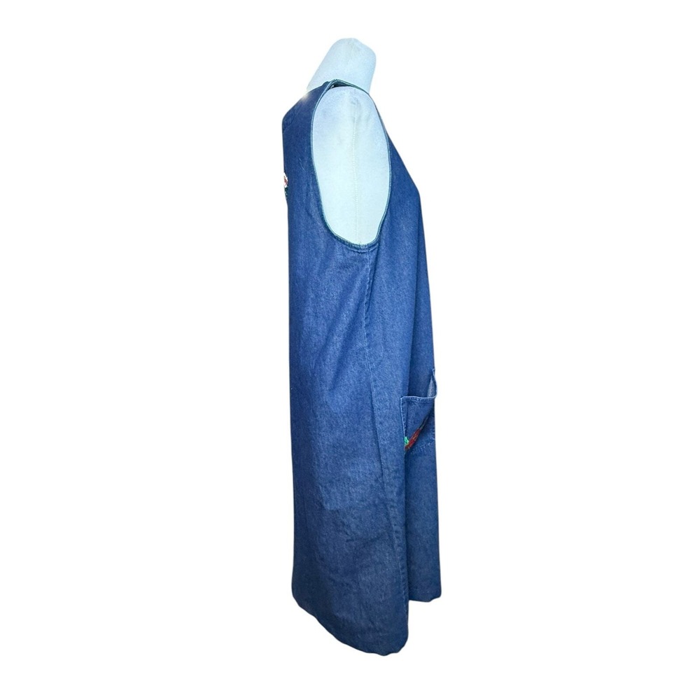 Vintage Christmas Denim Jumper Dress Womens 12 Embroidered Teacher‎ Midi - Picture 13 of 16